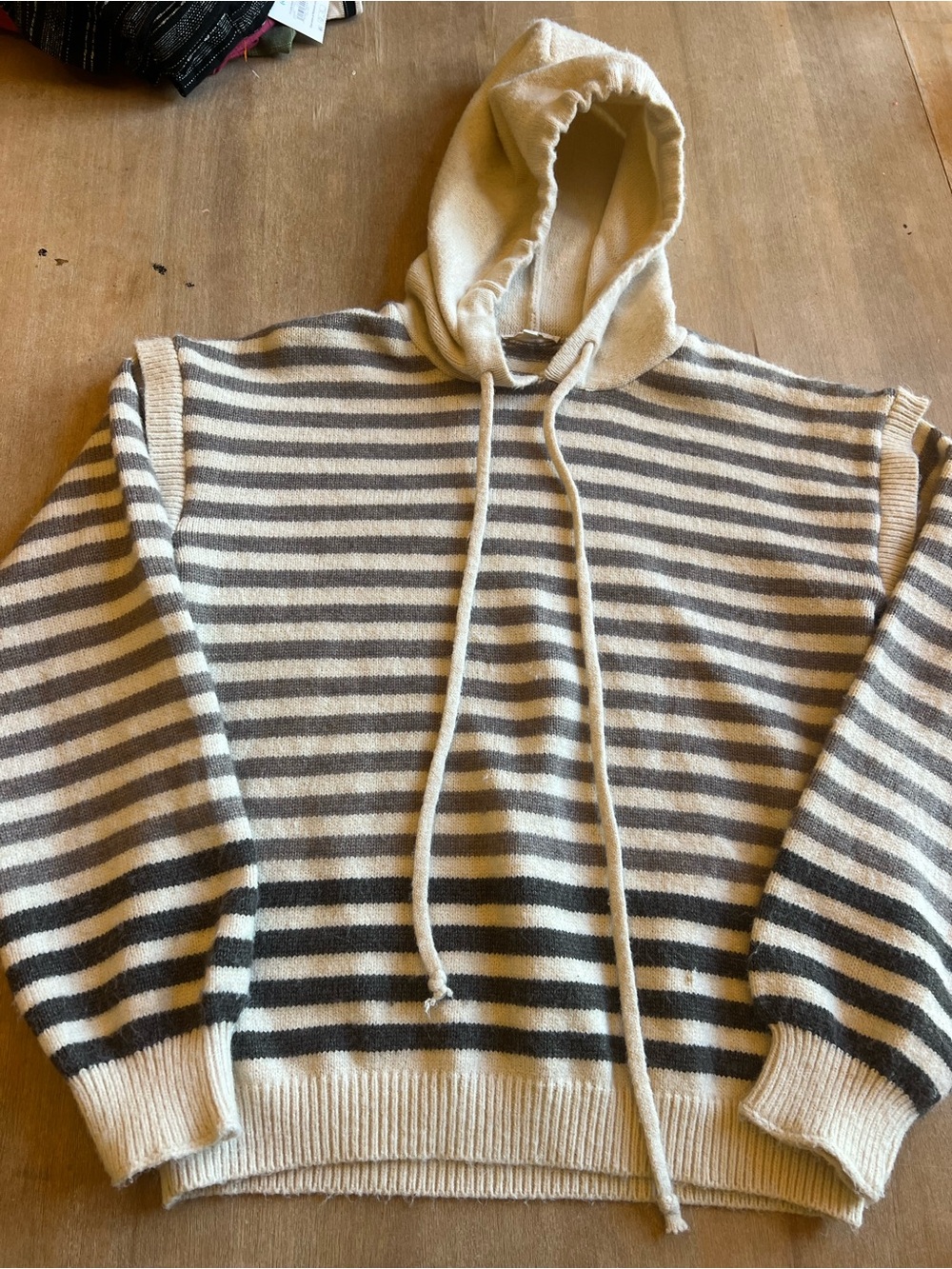 Mystree Striped Hooded Sweater in Cream and Gray